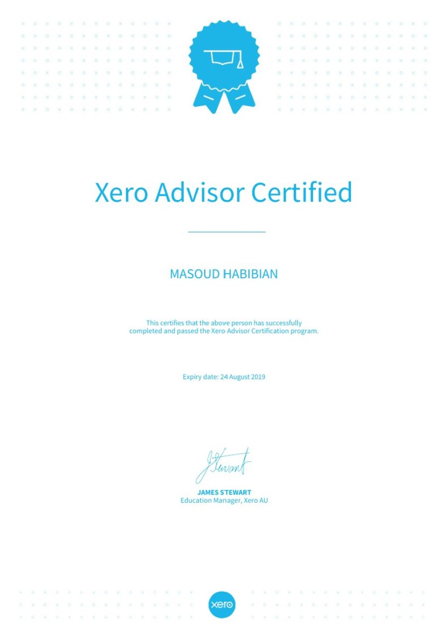 Xero Certificate to Aug19